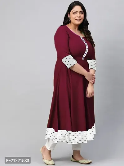 Estela Women's Casual Cotton Anarkali Style 3/4th Sleeve Ankle Length ikkat Print Kurta (M, Wine)-thumb4