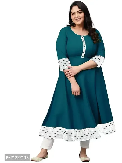 Estela Women's Casual Cotton Anarkali Style 3/4th Sleeve Ankle Length ikkat Print Kurta (XS, Teal)