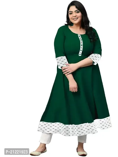 Estela Women's Casual Cotton Anarkali Style 3/4th Sleeve Ankle Length ikkat Print Kurta (S, Bottel Green)-thumb0