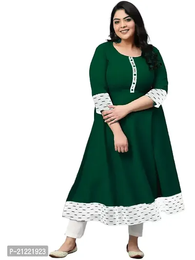 Estela Women's Casual Cotton Anarkali Style 3/4th Sleeve Ankle Length ikkat Print Kurta (S, Bottel Green)