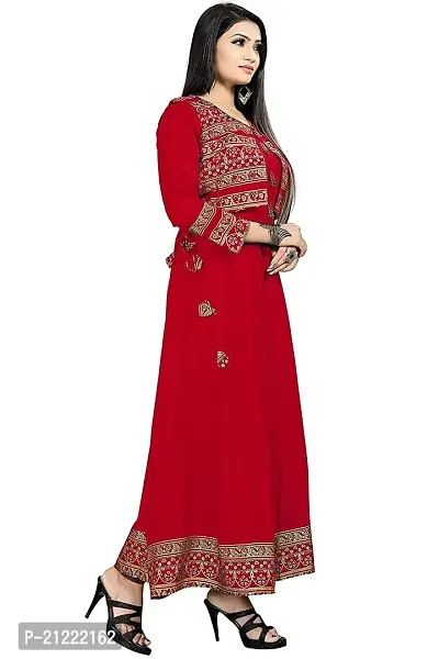 Estela Women Self Design Anarkali Rayon Kurti (S, Red)-thumb3