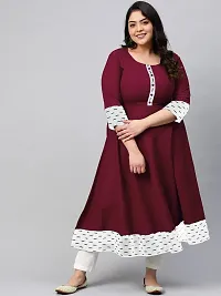 Estela Women's Casual Cotton Anarkali Style 3/4th Sleeve Ankle Length ikkat Print Kurta (M, Wine)-thumb1