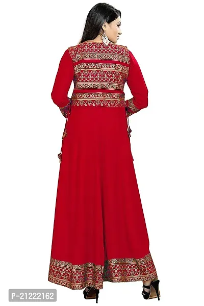 Estela Women Self Design Anarkali Rayon Kurti (S, Red)-thumb4