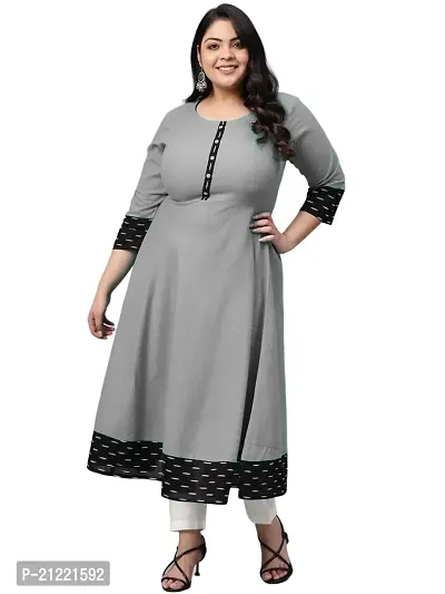 Estela Women's Casual Cotton Anarkali Style 3/4th Sleeve Ankle Length ikkat Print Kurta (L, Grey)-thumb0