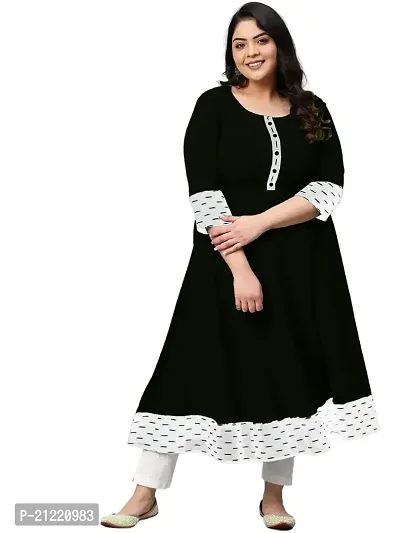 Estela Women's Casual Cotton Anarkali Style 3/4th Sleeve Ankle Length ikkat Print Kurta (S, Black)-thumb0