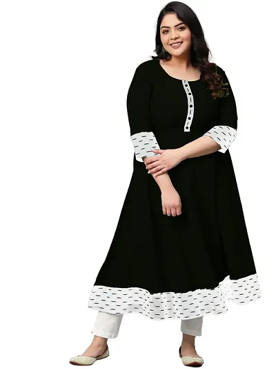 Estela Women's Casual Anarkali Style 3/4th Sleeve Ankle Length ikkat Print Kurta (S, Black)