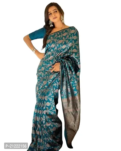 Estela Women's Presents Beautiful Jacquard Banarasi Silk Saree With Blouse Piece (Teal)