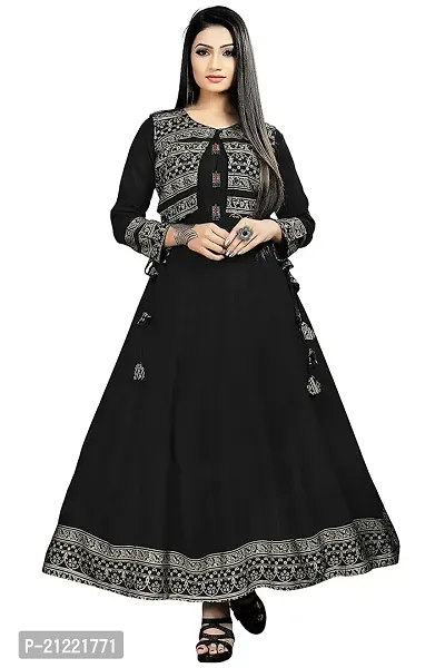 Estela Women Self Design Anarkali Rayon Kurti (XL, Black)