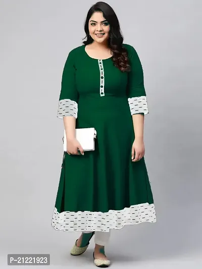 Estela Women's Casual Cotton Anarkali Style 3/4th Sleeve Ankle Length ikkat Print Kurta (S, Bottel Green)-thumb2
