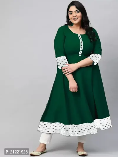 Estela Women's Casual Cotton Anarkali Style 3/4th Sleeve Ankle Length ikkat Print Kurta (S, Bottel Green)-thumb3