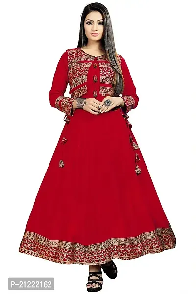 Estela Women Self Design Anarkali Rayon Kurti (S, Red)