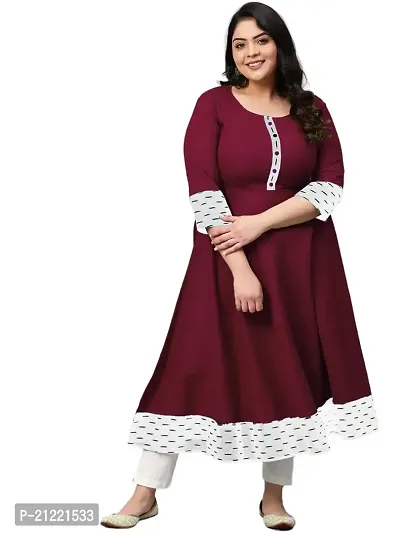 Estela Women's Casual Cotton Anarkali Style 3/4th Sleeve Ankle Length ikkat Print Kurta (M, Wine)