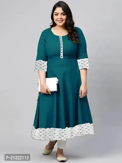 Estela Women's Casual Cotton Anarkali Style 3/4th Sleeve Ankle Length ikkat Print Kurta (XS, Teal)-thumb2