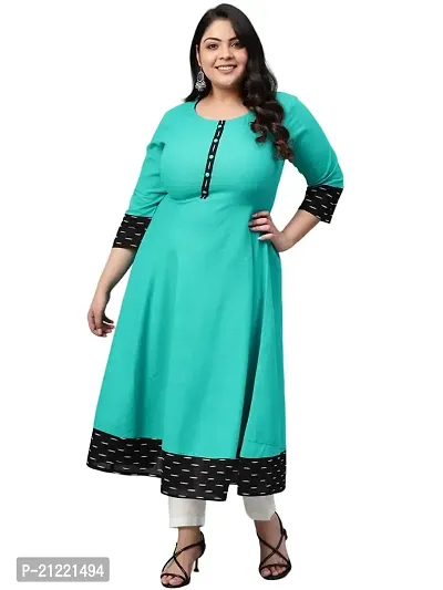 Estela Women's Casual Cotton Anarkali Style 3/4th Sleeve Ankle Length ikkat Print Kurta (3XL, Firozi)