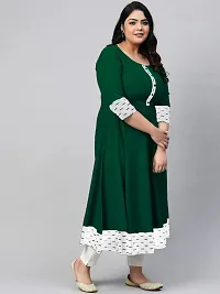 Estela Women's Casual Cotton Anarkali Style 3/4th Sleeve Ankle Length ikkat Print Kurta (S, Bottel Green)-thumb3