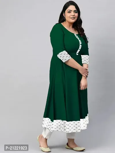 Estela Women's Casual Cotton Anarkali Style 3/4th Sleeve Ankle Length ikkat Print Kurta (S, Bottel Green)-thumb4