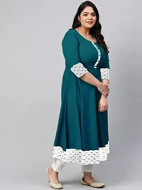 Estela Women's Casual Cotton Anarkali Style 3/4th Sleeve Ankle Length ikkat Print Kurta (XS, Teal)-thumb2