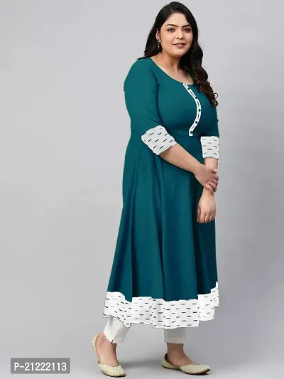 Estela Women's Casual Cotton Anarkali Style 3/4th Sleeve Ankle Length ikkat Print Kurta (XS, Teal)-thumb3