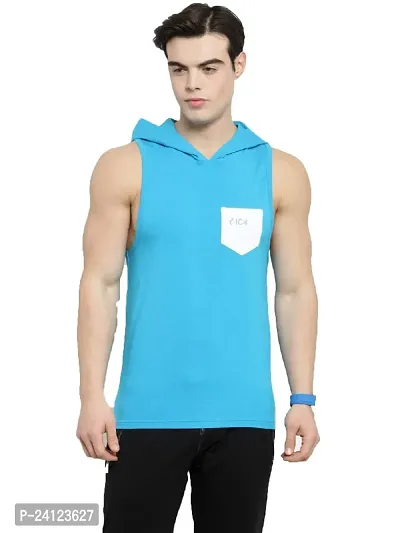 Stylish Blue Cotton Solid Gym Vest For Men