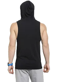 Stylish Black Cotton Solid Gym Vest For Men-thumb2