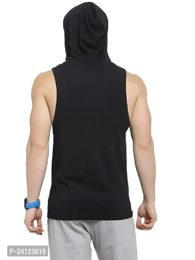 Stylish Black Cotton Solid Gym Vest For Men-thumb3
