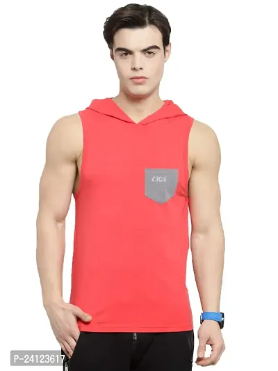 Stylish Peach Cotton Solid Gym Vest For Men