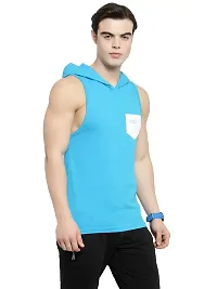 Stylish Blue Cotton Solid Gym Vest For Men-thumb1