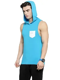 Stylish Blue Cotton Solid Gym Vest For Men-thumb2