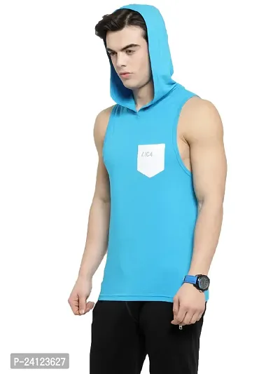 Stylish Blue Cotton Solid Gym Vest For Men-thumb3