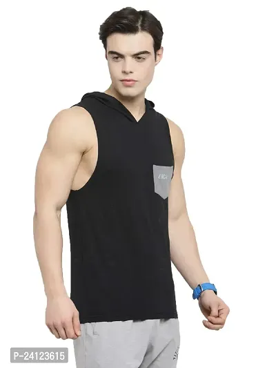 Stylish Black Cotton Solid Gym Vest For Men-thumb4