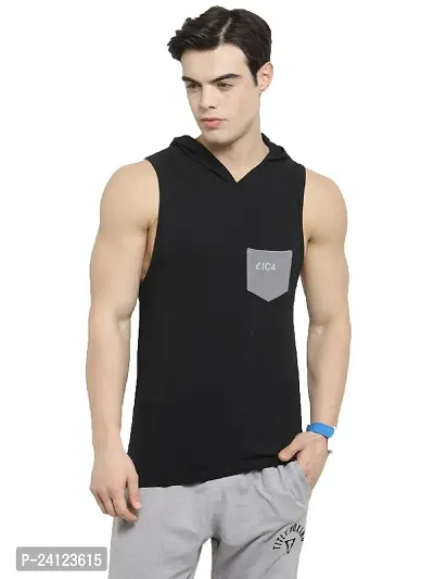 Stylish Black Cotton Solid Gym Vest For Men