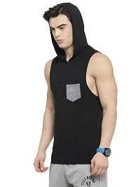 Stylish Black Cotton Solid Gym Vest For Men-thumb1