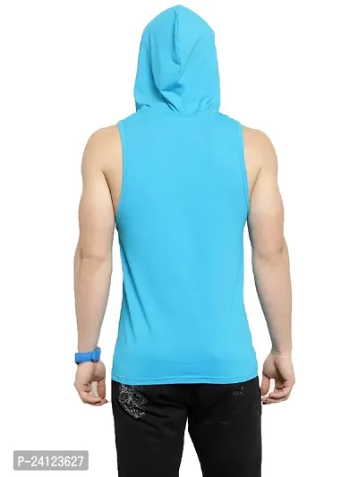 Stylish Blue Cotton Solid Gym Vest For Men-thumb4