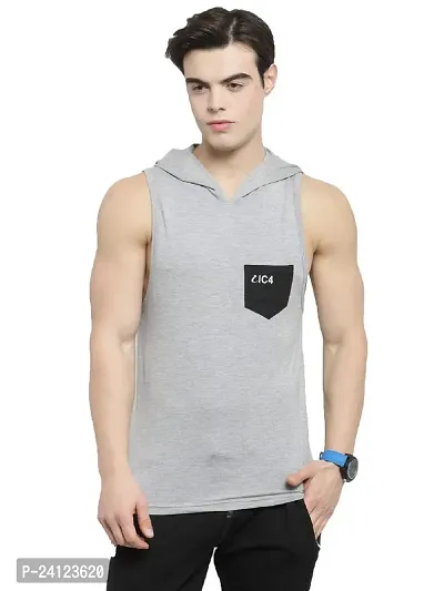 Stylish Grey Cotton Solid Gym Vest For Men
