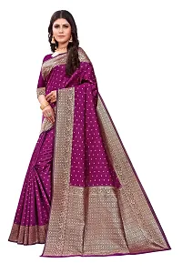 Stylish Silk Blend Purple Woven Design Saree with Blouse piece-thumb1