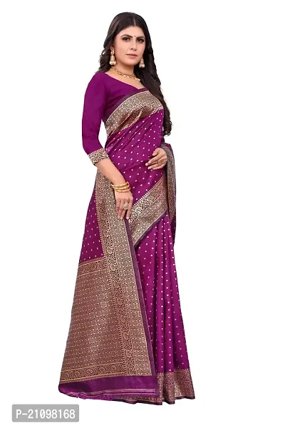 Stylish Silk Blend Purple Woven Design Saree with Blouse piece-thumb3