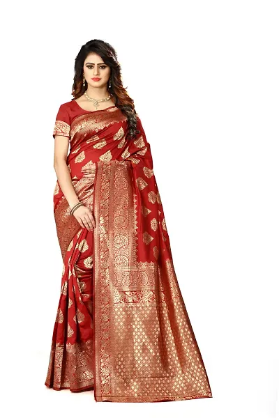 Shree Sanskruti Women's Designer Maroon Banarasi Silk Blend Jacquard Woven Design Saree