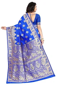 Women's Blue Banarsi Kanjivaram Silk Saree With Unstitched Blouse Pcs ||Ssf9016-Blue-thumb2