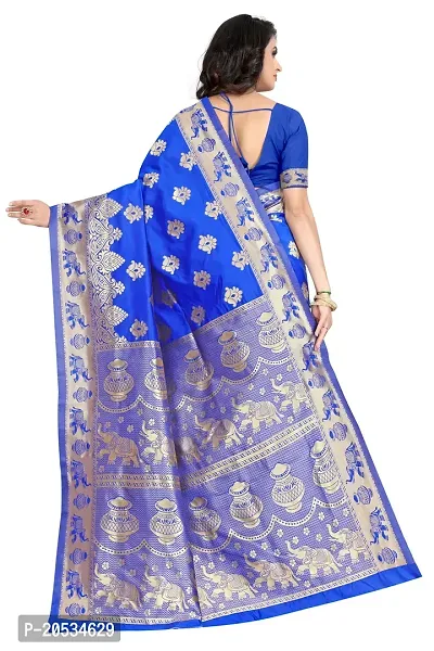 Women's Blue Banarsi Kanjivaram Silk Saree With Unstitched Blouse Pcs ||Ssf9016-Blue-thumb3
