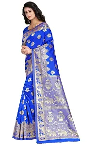 Women's Blue Banarsi Kanjivaram Silk Saree With Unstitched Blouse Pcs ||Ssf9016-Blue-thumb1