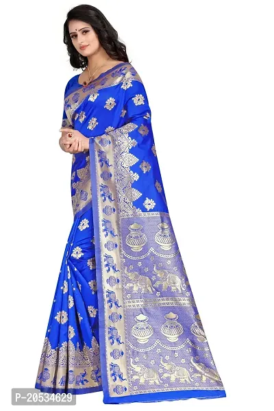 Women's Blue Banarsi Kanjivaram Silk Saree With Unstitched Blouse Pcs ||Ssf9016-Blue-thumb2