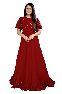 4JSTAR Women's ruffle moti stone anarkali gown (maroon, Medium)-thumb2