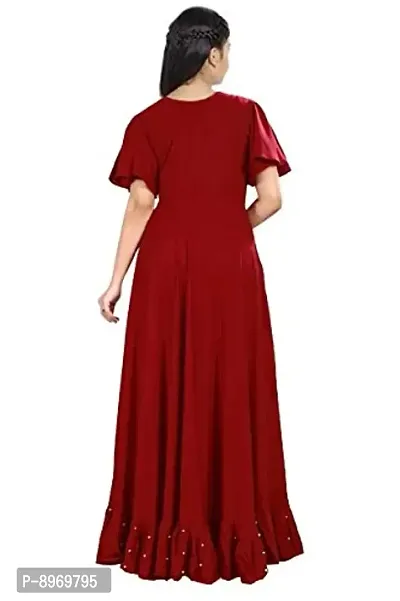 4jstar Girl's A-Line Maxi Rayon Gown Dress (Maroon, 11-12 Years)-thumb2