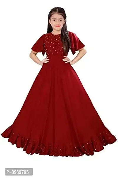 4jstar Girl's A-Line Maxi Rayon Gown Dress (Maroon, 11-12 Years)-thumb0