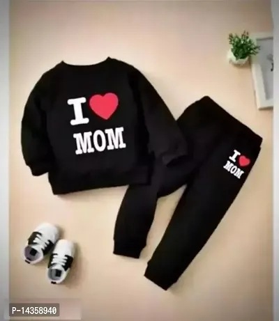 I LOVE MOM print black t-shirt set-thumb0