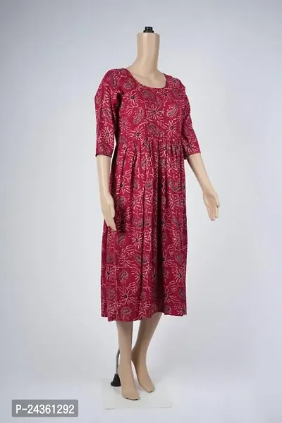 SIKINAM Women Printed Rayon Cotton Flared Kurta - Pink (XL)-thumb4