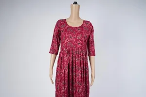 SIKINAM Women Printed Rayon Cotton Flared Kurta - Pink (XL)-thumb2