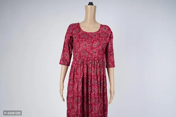 SIKINAM Women Printed Rayon Cotton Flared Kurta - Pink (XL)-thumb3