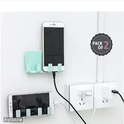 Multipurpose Wall Mount Mobile Holder for Phone Charging Stand with 4 Key Hooks (Multi color combo, Pack of 2)-thumb0