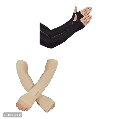 Buy QRAFTINK ? Cotton Sunburn Sunlight Protection Driving Arm SLEEVE Gloves  for Women and Men (lets black beige) Online In India At Discounted Prices